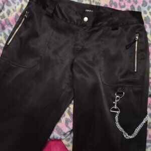 Costa Blanca Black Satin Pants w/ Chain Detail
